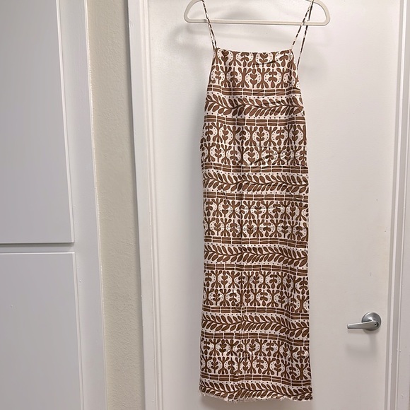 Zara Brown and Cream Midi Dress - Picture 3 of 9